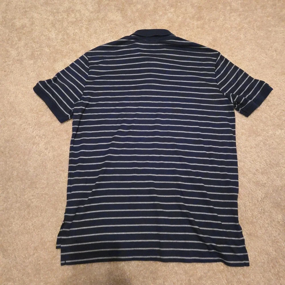 Polo Ralph Lauren Polo Shirt Mens Medium Blue Gray Striped Pima Cotton Pony Logo